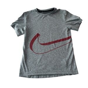 Nike Youth X-Large Dri-FIT T-Shirt - Gray with Large Dark Red Swoosh
